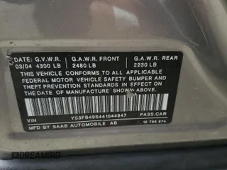 2004 Saab 9-3 z VIN YS3FB49S441044947, wystawiony jako Copart lot #46432215 z przebiegiem 130 366 mil mil oraz Szkody całkowita. Historia ofert i sprzedaży dostępna na DreamBid. Obrazek 12.
