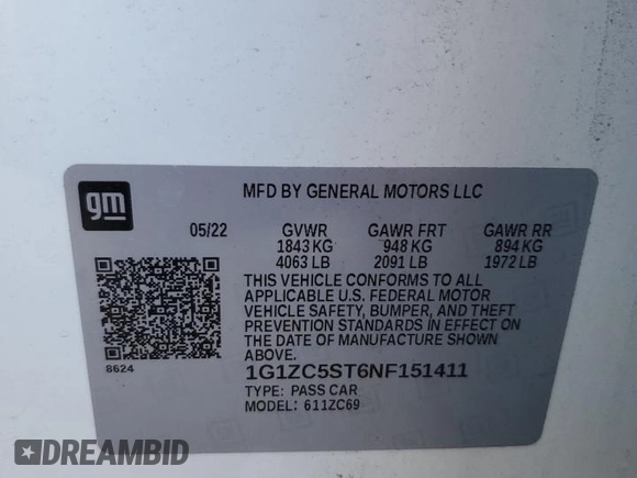 2022 Chevrolet Malibu LS with VIN 1G1ZC5ST6NF151411, listed as a Copart auction lot 48127885 with 54,648 mi miles and Salvage Title. Bid and sale history available at DreamBid. Image 13.