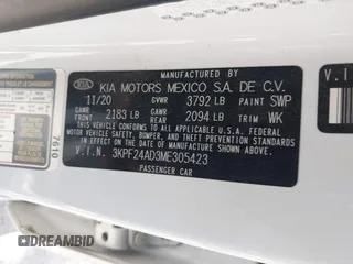 2021 Kia Forte LXS с VIN 3KPF24AD3ME305423, выставлен на аукционе IAAI как лот 42304440 с пробегом 67 533 миль миль и . История ставок и продаж доступна на DreamBid. Изображение 9.
