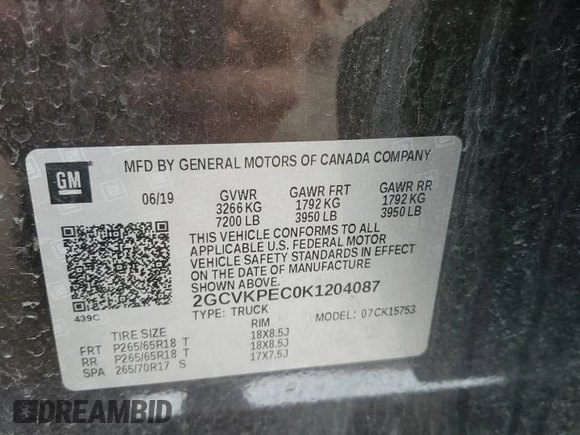 2019 Chevrolet Silverado 1500 LT with VIN 2GCVKPEC0K1204087, listed as a Copart auction lot 51503525 with 53,201 mi miles and Clean Title. Bid and sale history available at DreamBid. Image 13.