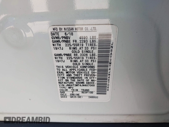 2018 Nissan Rogue SV with VIN JN8AT2MT4JW487069, listed as a IAAI auction lot 41704570 with 98,360 mi miles and . Bid and sale history available at carsss.com. Image 9.