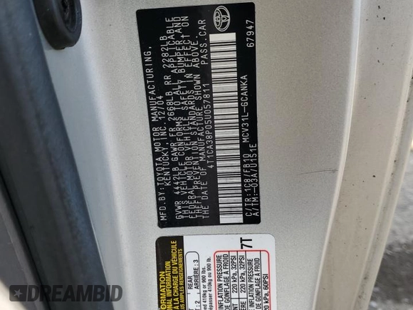 2005 Toyota Solara SE with VIN 4T1CA38P05U057811, listed as a Copart auction lot 45773605 with 76,943 mi miles and Salvage Title. Bid and sale history available at carsss.com. Image 14.