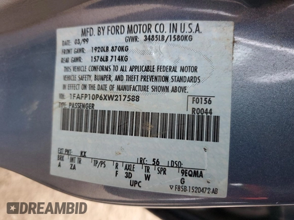 1999 Ford Escort LX z VIN 1FAFP10P6XW217588, wystawiony jako Copart lot #81360454 z przebiegiem 78 977 mil mil oraz Szkody całkowita. Historia ofert i sprzedaży dostępna na DreamBid. Obrazek 12.