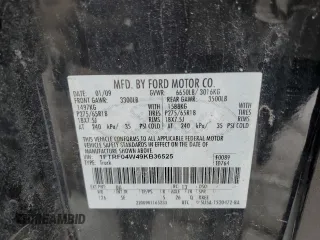 2009 Ford F-150 STX with VIN 1FTRF04W49KB36525, listed as a Copart auction lot 47117575 with 106,291 mi miles and Salvage title. Bid and sale history available at DreamBid. Image 12.