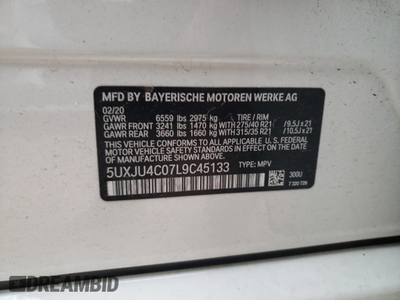 2020 BMW X5 M50i with VIN 5UXJU4C07L9C45133, listed as a Copart auction lot 39637053 with 42,646 mi miles. Bid and sale history available at carsss.com. Image 12.