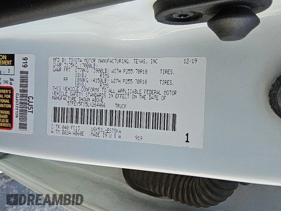2020 Toyota Tundra 2WD SR5 with VIN 5TFEY5F15LX264466, listed as a Copart auction lot 47831385 with 92,780 mi miles and Clean Title. Bid and sale history available at carsss.com. Image 12.