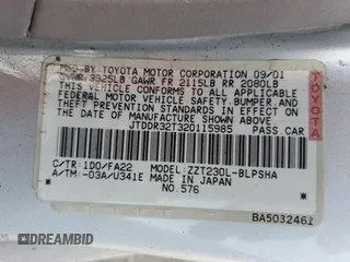 2002 Toyota Celica GT with VIN JTDDR32T320115985, listed as a Copart auction lot 43475865 with 179,447 mi miles and Salvage Title. Bid and sale history available at carsss.com. Image 12.