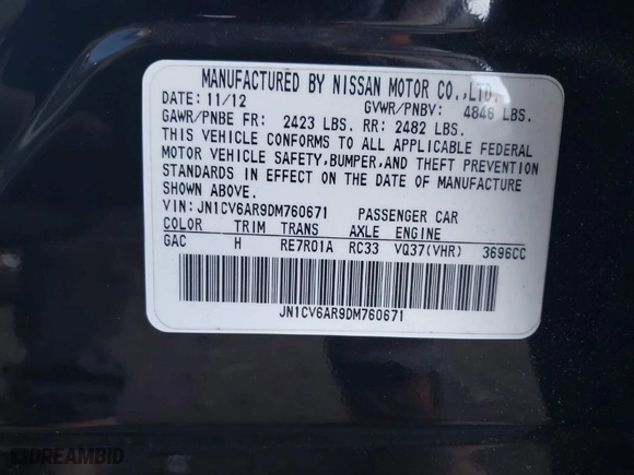 2013 Infiniti G37 Sedan x with VIN JN1CV6AR9DM760671, listed as a IAAI auction lot 40827763 with 86,894 mi miles. Bid and sale history available at carsss.com. Image 9.