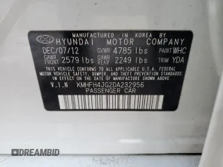 2013 Hyundai Azera with VIN KMHFH4JG2DA232956, listed as a Copart auction lot 46245175 with 59,987 mi miles and Salvage Title. Bid and sale history available at DreamBid. Image 13.