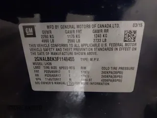 2015 Chevrolet Equinox LT with VIN 2GNALBEK3F1148455, listed as a IAAI auction lot 41925562 with 168,287 mi miles. Bid and sale history available at carsss.com. Image 9.