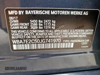 2018 BMW 7 Series 740i z VIN WBA7E2C50JG741970, wystawiony jako Copart lot #56480695 z przebiegiem 53 740 mil mil oraz Szkoda całkowita • Salvage title. Historia ofert i sprzedaży dostępna na DreamBid. Obrazek 13.