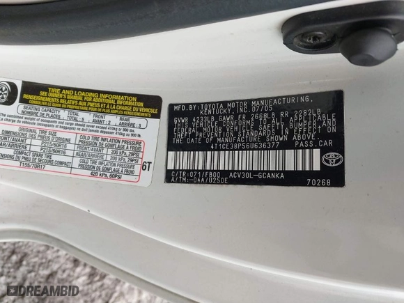 2006 Toyota Camry Solara SE with VIN 4T1CE38P56U636377, listed as a IAAI auction lot 41721249 with 1 mi miles. Bid and sale history available at carsss.com. Image 9.
