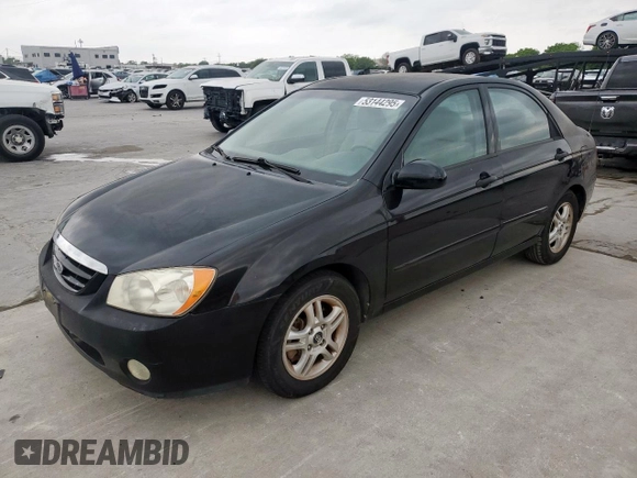 2005 Kia Spectra LX with VIN KNAFE121255179334, listed as a Copart auction lot 53144295 with 147,989 mi miles and Clean Title. Bid and sale history available at carsss.com. Image 1.