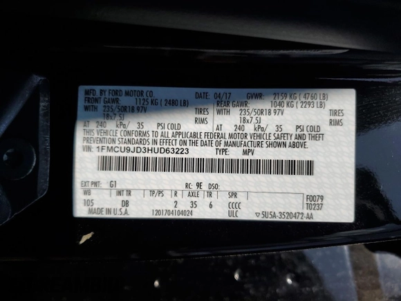 2017 Ford Escape Titanium with VIN 1FMCU9JD3HUD63223, listed as a Copart auction lot 53370004 with 128,666 mi miles and Non Repairable. Bid and sale history available at carsss.com. Image 13.
