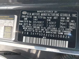 2016 Kia Sorento LX with VIN 5XYPGDA32GG158824, listed as a IAAI auction lot 38800051 with 82,195 mi miles. Bid and sale history available at carsss.com. Image 9.