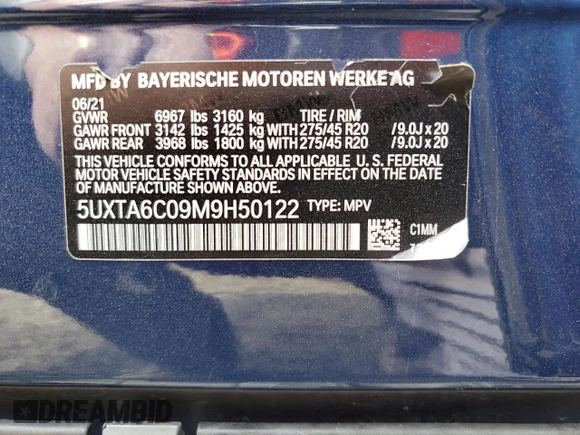 2021 BMW X5 xDrive45e with VIN 5UXTA6C09M9H50122, listed as a Copart auction lot 48162735 with 59,697 mi miles and Salvage Title. Bid and sale history available at carsss.com. Image 14.