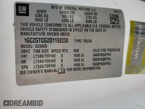 2013 Chevrolet Express Cargo z VIN 1GCZGTCG2D1192230, wystawiony jako Copart lot #73691204 z przebiegiem 170 078 mil mil oraz Szkoda całkowita • Salvage title. Historia ofert i sprzedaży dostępna na DreamBid. Obrazek 13.
