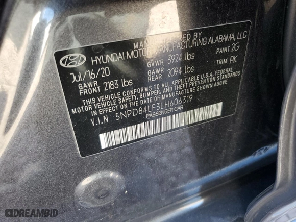 2020 Hyundai Elantra SEL with VIN 5NPD84LF3LH606319, listed as a Copart auction lot 76171244 with 94,413 mi miles and Salvage Title. Bid and sale history available at carsss.com. Image 12.