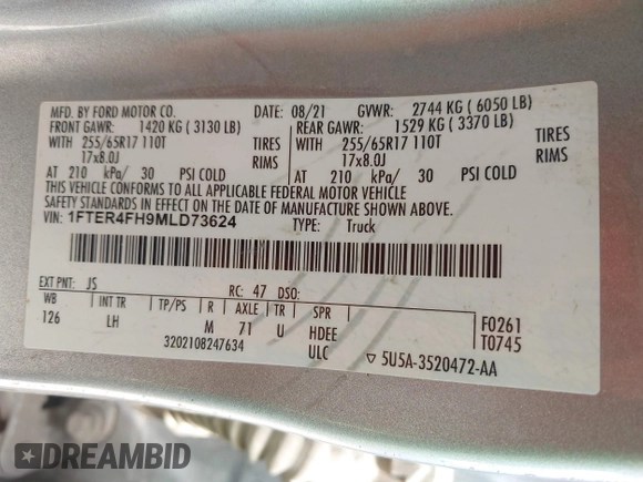 2021 Ford Ranger XL z VIN 1FTER4FH9MLD73624, wystawiony jako IAAI lot #42541439 z przebiegiem 41 718 mil mil oraz . Historia ofert i sprzedaży dostępna na DreamBid. Obrazek 9.