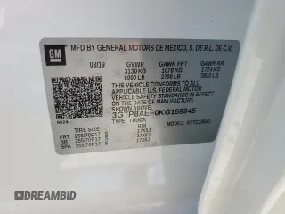 2019 GMC Sierra 1500 with VIN 3GTP8AEF0KG169945, listed as a Copart auction lot 69431164 with 156,160 mi miles and Salvage Title. Bid and sale history available at DreamBid. Image 13.