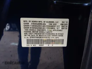 2013 Honda Pilot EX-L with VIN 5FNYF4H58DB058292, listed as a IAAI auction lot 41515095 with 150,909 mi miles. Bid and sale history available at carsss.com. Image 9.