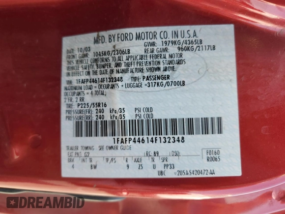 2004 Ford Mustang Deluxe с VIN 1FAFP44614F132348, выставлен на аукционе Copart как лот 60098855 с пробегом 161 683 миль миль и Чистый • Clean title. История ставок и продаж доступна на DreamBid. Изображение 12.