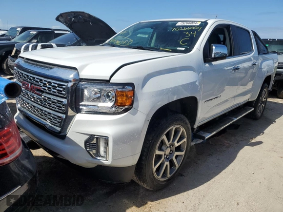 2021 GMC Canyon 4WD Denali with VIN 1GTG6EEN3M1225754, listed as a Copart auction lot 75266004 with 0 mi miles and Non Repairable. Bid and sale history available at carsss.com. Image 1.
