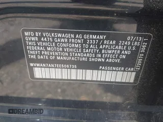 2014 Volkswagen CC Sport с VIN WVWAN7AN7EE506735, выставлен на аукционе IAAI как лот 42245748 с пробегом 91 445 миль миль и . История ставок и продаж доступна на DreamBid. Изображение 9.
