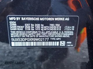 2024 BMW X3 xDrive30i with VIN 5UX53DP0XR9W02177, listed as a Copart auction lot 53045675 with 14,018 mi miles and Salvage Title. Bid and sale history available at DreamBid. Image 13.