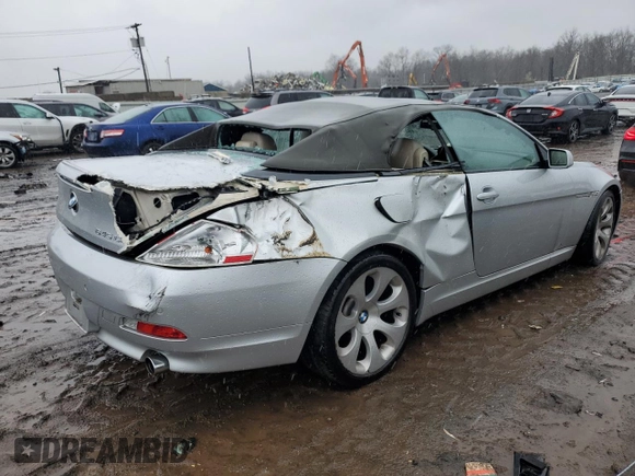 2005 BMW 6 Series 645Ci with VIN WBAEK73465B323257, listed as a Copart auction lot 49378644 with 0 mi miles and Salvage Title. Bid and sale history available at carsss.com. Image 3.