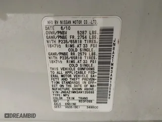 2010 Nissan Murano SL with VIN JN8AZ1MW3AW135698, listed as a IAAI auction lot 41702839 with 176,996 mi miles. Bid and sale history available at carsss.com. Image 9.