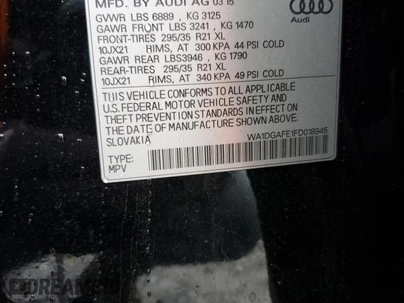 2015 Audi Q7 3.0T S line Prestige with VIN WA1DGAFE1FD018945, listed as a Copart auction lot 45024055 with 160,975 mi miles and Salvage Title. Bid and sale history available at carsss.com. Image 13.