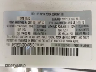 2013 Mazda CX-9 Touring with VIN JM3TB3CV7D0404510, listed as a IAAI auction lot 42385230 with 182,233 mi miles and . Bid and sale history available at DreamBid. Image 9.
