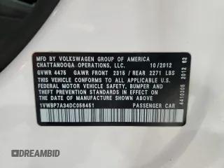2013 Volkswagen Passat SE w/Sunroof with VIN 1VWBP7A34DC056451, listed as a Copart auction lot 52306265 with 143,112 mi miles and Salvage Title. Bid and sale history available at carsss.com. Image 14.