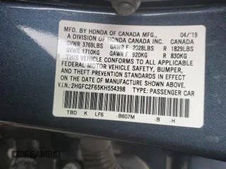 2019 Honda Civic Sedan LX with VIN 2HGFC2F65KH554398, listed as a Copart auction lot 48288965 with 29,180 mi miles and Salvage Title. Bid and sale history available at carsss.com. Image 14.