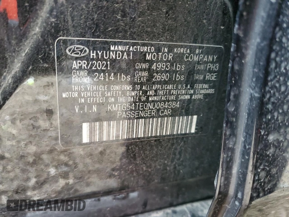 2022 Genesis G70 3.3T z VIN KMTG54TE0NU084384, wystawiony jako Copart lot #57788455 z przebiegiem 28 772 mil mil oraz Szkoda całkowita • Salvage title. Historia ofert i sprzedaży dostępna na DreamBid. Obrazek 12.