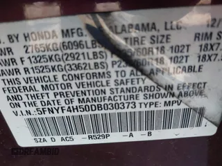 2013 Honda Pilot EX-L with VIN 5FNYF4H50DB030373, listed as a IAAI auction lot 41719230 with 1 mi miles. Bid and sale history available at carsss.com. Image 9.