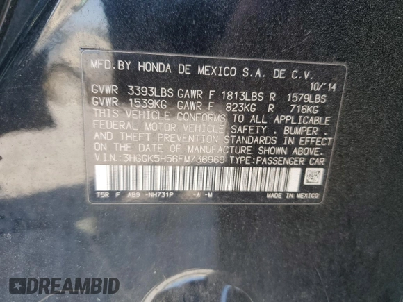 2015 Honda Fit LX with VIN 3HGGK5H56FM736969, listed as a Copart auction lot 52485405 with 142,736 mi miles and Salvage Title. Bid and sale history available at carsss.com. Image 15.