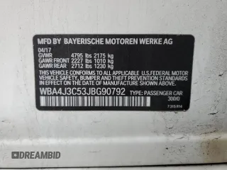 2018 BMW 4 Series 430i xDrive with VIN WBA4J3C53JBG90792, listed as a Copart auction lot 52365525 with 107,238 mi miles and Salvage Title. Bid and sale history available at DreamBid. Image 14.