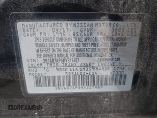 2017 Nissan Sentra S with VIN 3N1AB7AP5HY317487, listed as a IAAI auction lot 41836871 with 148,079 mi miles and . Bid and sale history available at carsss.com. Image 9.