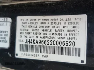 2002 Acura RL with VIN JH4KA96622C006520, listed as a Copart auction lot 63315055 with Not provided miles and Salvage title. Bid and sale history available at DreamBid. Image 12.