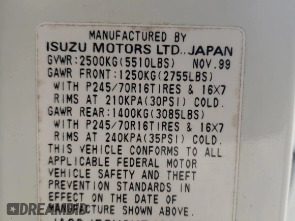 2000 Isuzu Trooper S with VIN JACDJ58X6Y7J06807, listed as a Copart auction lot 79179454 with 157,308 mi miles and Salvage title. Bid and sale history available at DreamBid. Image 13.