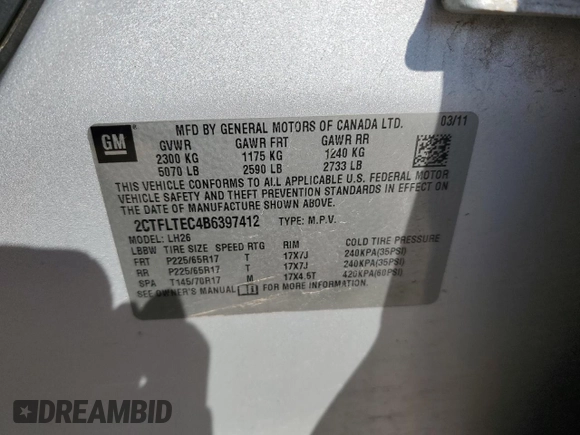 2011 GMC Terrain SLE-2 z VIN 2CTFLTEC4B6397412, wystawiony jako Copart lot #51261315 z przebiegiem 188 204 mil mil oraz Szkoda całkowita • Salvage title. Historia ofert i sprzedaży dostępna na DreamBid. Obrazek 12.