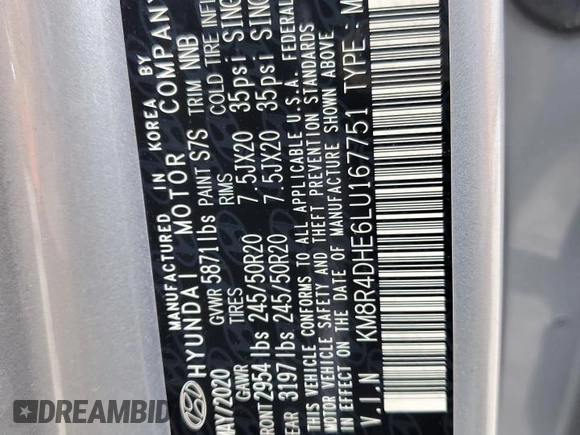 2020 Hyundai Palisade SEL z VIN KM8R4DHE6LU167751, wystawiony jako Copart lot #61081034 z przebiegiem 52 018 mil mil oraz Szkoda całkowita • Salvage title. Historia ofert i sprzedaży dostępna na DreamBid. Obrazek 15.