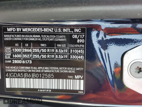 2018 Mercedes-Benz GLE 350 с VIN 4JGDA5JB6JB012585, выставлен на аукционе Copart как лот 58899415 с пробегом 87 081 миль миль и Списание • Salvage title. История ставок и продаж доступна на DreamBid. Изображение 13.