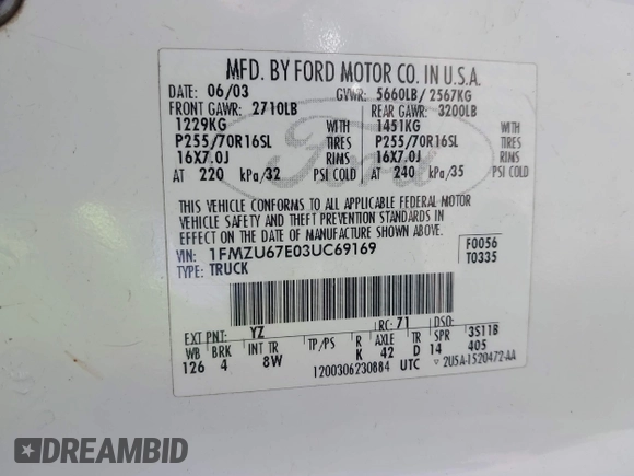 2003 Ford Explorer Sport Trac XLS с VIN 1FMZU67E03UC69169, выставлен на аукционе IAAI как лот 42484743 с пробегом 210 431 миль миль и . История ставок и продаж доступна на DreamBid. Изображение 9.