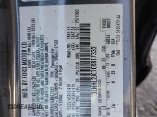 2012 Lincoln MKZ with VIN 3LNHL2JC1CR817332, listed as a Copart auction lot 42258375 with 159,823 mi miles and Salvage Title. Bid and sale history available at DreamBid. Image 12.