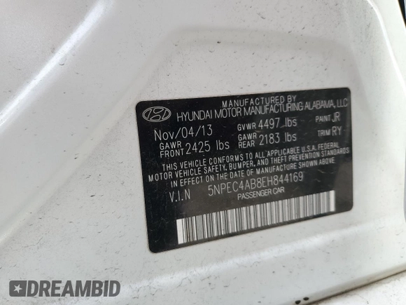 2014 Hyundai Sonata Limited with VIN 5NPEC4AB8EH844169, listed as a Copart auction lot 51661195 with 131,713 mi miles and Clean Title. Bid and sale history available at DreamBid. Image 12.