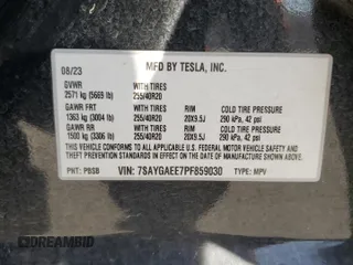 2023 Tesla Model Y Long Range z VIN 7SAYGAEE7PF859030, wystawiony jako Copart lot #58965185 z przebiegiem 18 421 mil mil oraz Czysty tytuł • Clean title. Historia ofert i sprzedaży dostępna na DreamBid. Obrazek 12.
