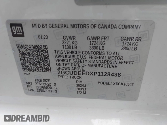 2023 Chevrolet Silverado 1500 RST with VIN 2GCUDEEDXP1128436, listed as a IAAI auction lot 41650860 with 32,252 mi miles. Bid and sale history available at carsss.com. Image 9.
